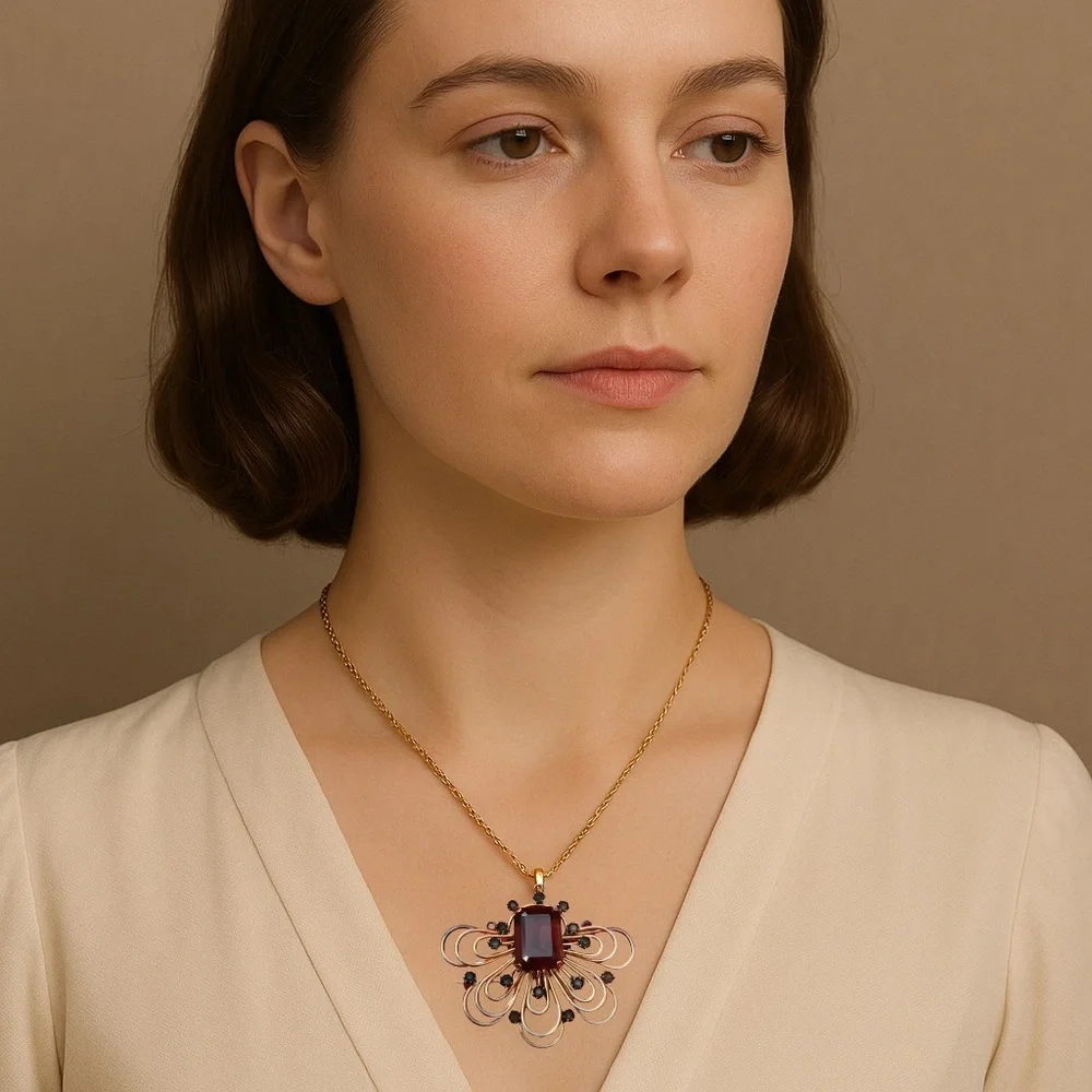 1920s Art Deco Gold Filled Brooch Pendant – Amethyst-Colored Stone – Estate Find - Picture 16 of 17